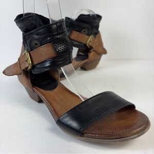 Miz Mooz Carey Black Leather Studded Ankle Strap Sandals 37 (6.5-7)